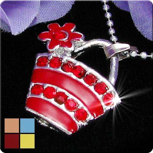 Cute 13x2mm Austria Crystal Red Basket Pendant 18KGP