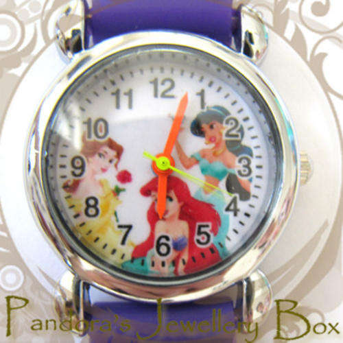 Children's Watch for Girls - Disney Princess - Belle, Ariel & Jasmine (Purple Strap)