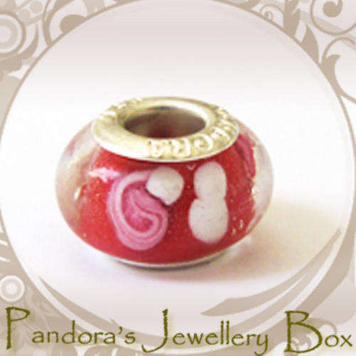 "PANDORA" stamped Murano Bead Charm with 925 Silver Core for Pandora Bracelet