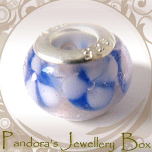 "Spiral Flowers" Murano EURO BEAD CHARM with 925 Stering Silver Core