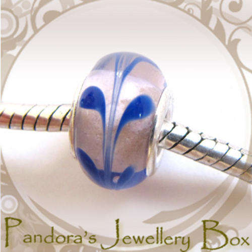 Murano Lampwork Glass EURO Bead Charm with 925 Sterling Silver Core