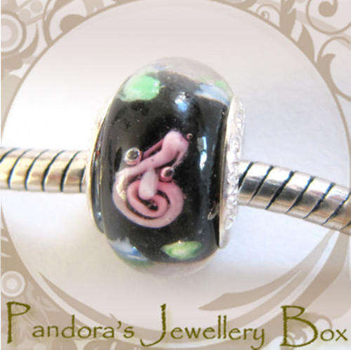 Stamped Murano EURO BEAD CHARM with 925 Stering Silver Core