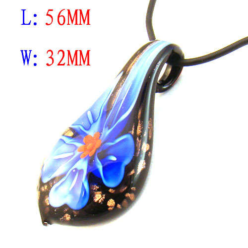 Unique Blue Flower Murano Lampwork Glass Pendant