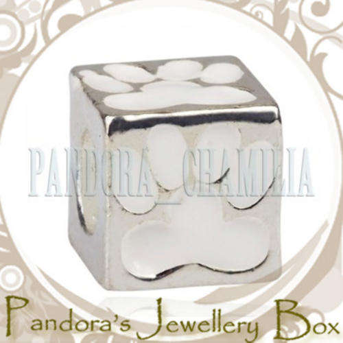 WHITE PAW CUBE 925 Sterling Silver Enamel Handpainted EURO Bead Charm