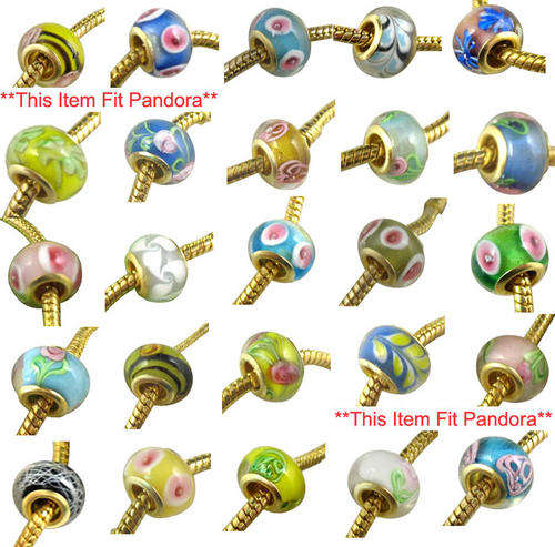 VALUE! R6.00 each! 25 Murano Bead Charms with Gold Core & FREE GOLD EURO BRACELET