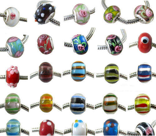 LATE ENTRY! R680 - 25 Murano Bead Charms with 925 Sterling Silver Core