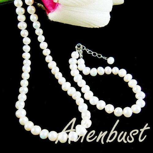 NEW YEARS SALE!!! Classic Genuine Freshwater White Pearl 6-6.5mm Necklace, Bracelet & FREE EARRINGS