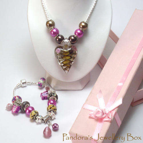 SALE 20% - Murano Necklace and EURO Charm Bracelet Set with 925 Sterling Silver Cores