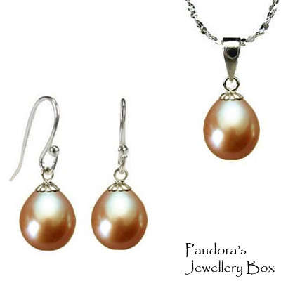 SALE!!! Classic Genuine Freshwater PEACH Pearl Pendant, Necklace & Earrings