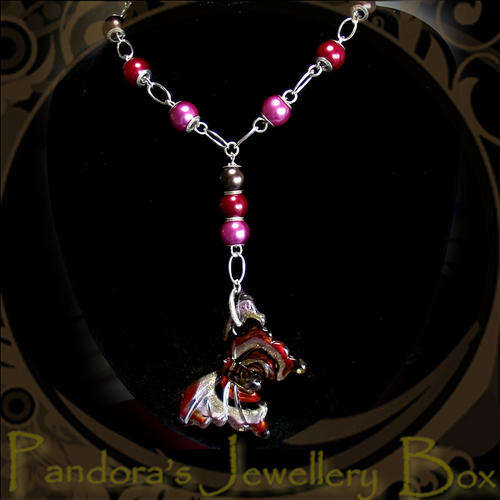 ***R350*** NEW Silver EURO Pearl Charm & Murano Butterfly Pendant Necklace