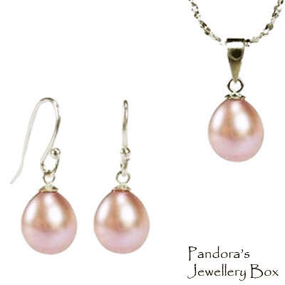 Freshwater BABY PINK Pearl Pendant, Necklace & Earrings