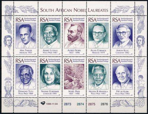 RSA - 1996 - "SA NOBEL LAUREATES" - FULL SHEET - CV = R 170.00 - VIEW BELOW