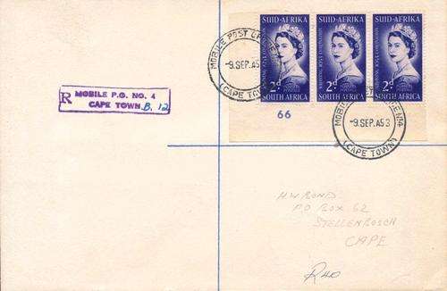 SA UNION - LOVELY QE2 STAMPS ON COVER WITH SCARCE CANCEL FROM MOBILE PO Nr 4 IN CAPE TOWN