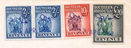 SOUTHERN RHODESIA - BRILLIANT REVENUE STAMPS 2 X 2/-, 10/- & 20 POUNDS!! - VIEW BELOW
