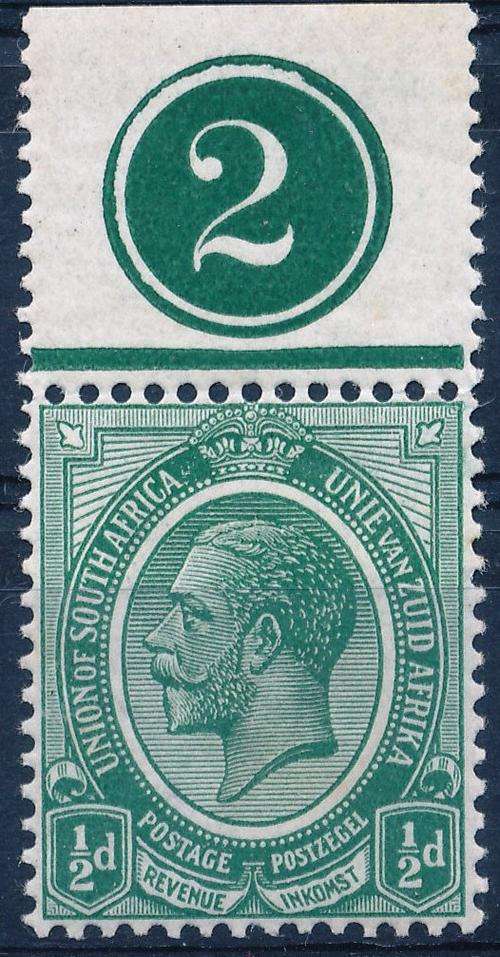 SA UNION - 1913 - KINGS HEADS - 1/2d PLATE 2 !!!! - THE SCARCEST CONTROL IN THE SET - CV = R 3,000++