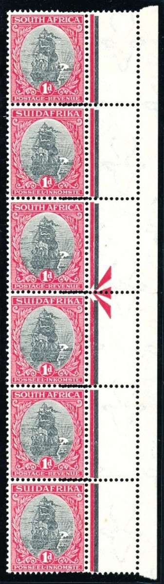 SA UNION - 1d ARROW STRIP - PRETORIA PRINTING WITH DOUBLE PERFS - V31/32? (SA HANDBOOK)  - (X)