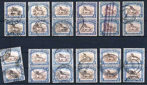 SA UNION - PICTORIALS - 12 VERTICAL PAIRS - 1/- ON CARD - FINE USED - VIEW BELOW