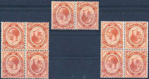 SA UNION - 1913 - KINGS HEADS - 1 1/2d TETE BECHE 2 BLOCKS OF 4 & A PAIR (HINGED) - CV = R 300.00!!