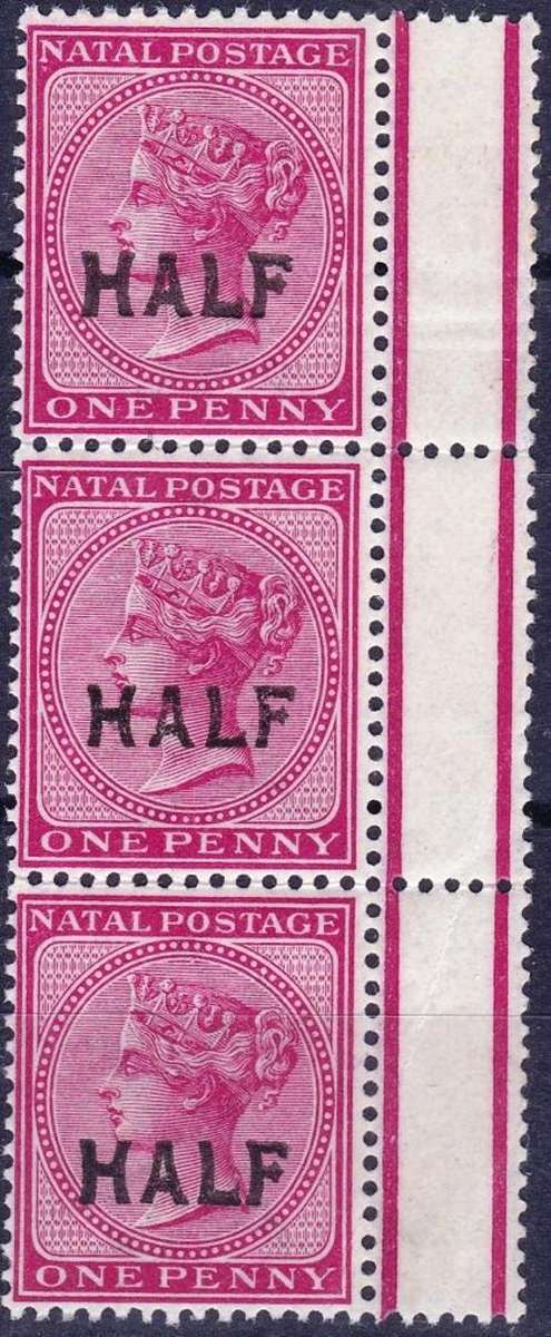 NATAL - QUEEN VICTORIA - STRIP OF 3 WITH VERTICAL MARGIN - UNMOUNTED - CV = R 195.00++ - (LL)