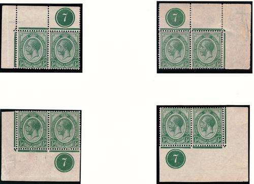 SA UNION - 1913 - KINGS HEADS - ALL FOUR CONTROLS!!!! 1/2d PLATE 7 - CV = R 1.500.00!! - VIEW BELOW