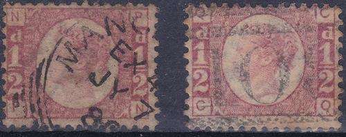 GB - QUEEN VICTORIA - 1/2d BANTAMS X 2 USED - 1858 - SG48 - CV = R 1,025.00 - VIEW BELOW - (VV)