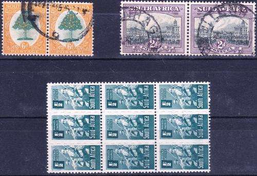 SA UNION - 3 UNION PRS/BLOCKS ON CARD -6d LONDON SACC31L - 2d SACC44 & SACC95 - CV = R 510.00 - (X)