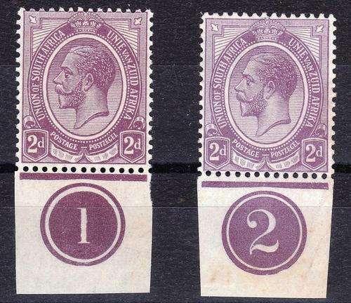 SA UNION - 1913 - KINGS HEADS - 2d PLATE 1 & 2 - VERY LIGHT HINGE MARK - CV = R 400.00 - VIEW