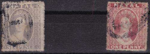 NATAL - 1861/62 - SG13 & 15 - 6d GREY & 1d ROSE-RED - USED - CV = R 3,172.00 - VIEW BELOW (NTL)