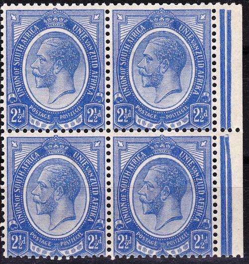 SA UNION - 1913 KINGS HEADS - 2 1/2d UNMOUNTED MARGINAL BLOCK OF FOUR = R 300.00+++