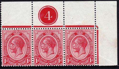 SA UNION - KINGS HEADS - THE SCARCE 1d PLATE 4 - TRIPLET - CV = R 1,350.00 - VIEW BELOW
