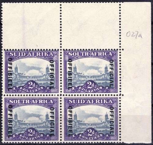 RSA - 2d SLATE & VIOLET - BLOCK OF 4 "OFFICIALS" - UNMOUNTED MINT - CV = R 180.00++ - VIEW BELOW
