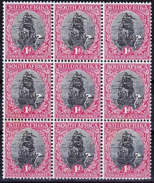 SA UNION - A LOVELY UNMOUNTED BLOCK OF 9 - 1d  PRETORIA PRTG - SACC29p - (SA)