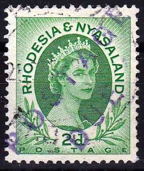 RHODESIA & NYASALAND - 2d BRIGHT GREEN DEFINITIVE RUBBER STAMPED "POSTAGE DUE" - VERY SCARCE (R)