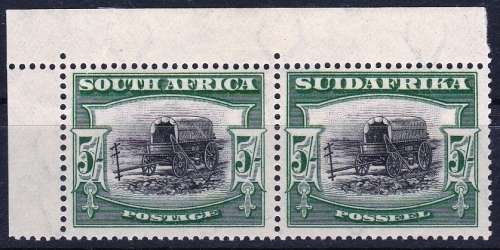 SA UNION - LONDON PRINTINGS - 5/- - CORNER PAIR - SMALL & LIGHTLY MOUNTED - SACC38 - CV = R 6,000.00