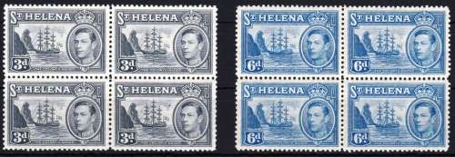 ST HELENA - 1938 - 2 BLOCKS OF FOUR - ONE STAMP HINGED ON EACH BLOCK - CLEAN - VIEW BELOW