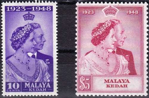MALAYA KEDAH - 1948 - ROYAL SILVER WEDDING SET - LMM - SG70-71 - CV = R 515.00
