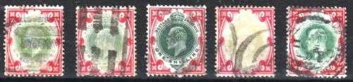 GB - 1902 - KEVII - A SELECTION OF 1/- DULL GREEN and CARMINE - USED - SG 257 - CV  R 3,850.00 - (X)