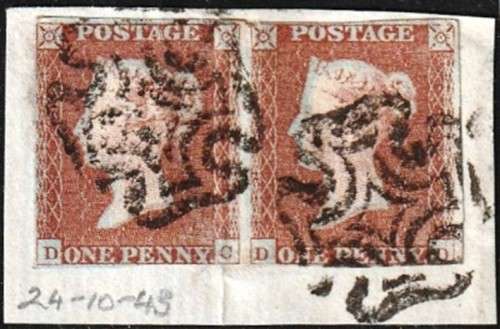 GB - 1841 - QUEEN VIC - 1d RED PAIR ON PIECE - FROM 1d BLACK PLATES - MALTESE - CV  R 2,660.00