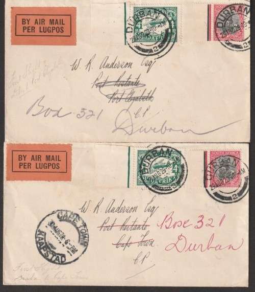 SA UNION - 2nd FLIGHT COVER ISSUE - 2 BRILLIANT COVERS - VIEW BELOW