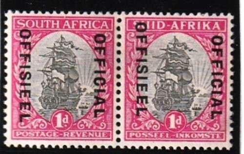 SA UNION - `OFFICIALS` - 1d PAIR - MM - RAISED `OFFISIEEL` ON RIGHT STAMP - VIEW BELOW