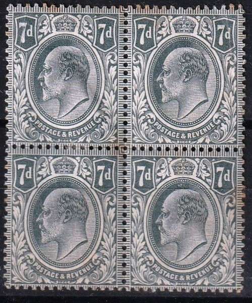 GREAT BRITAIN - 1902 - KEVII - 7d BLOCK OF 4 - UNUSED - SG 249a - CV  R 9,680.00 - READ BELOW - (X)