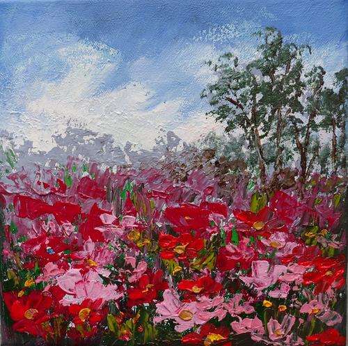 Crazy Special... Bids start with R1.00 !!!! Original Acrylic Painting by Joy Clark "Red Flowers"