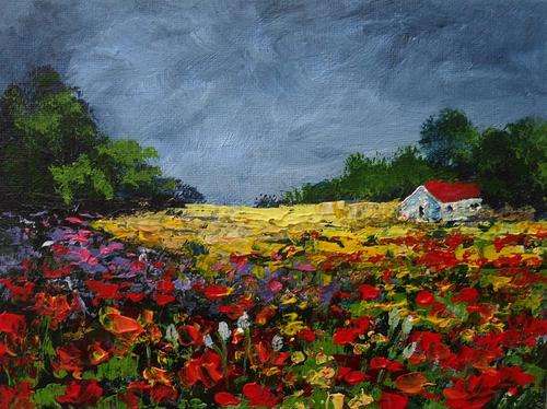 Special !! Bids start with R1.00 !!! Original Acrylic Painting by Joy Clark "Flower Fields"