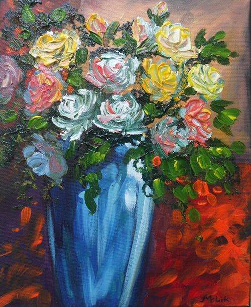 Special !!! Bids start with R1.00 !!! Acrylic Painting by Joy Clark "Roses in a Vase"