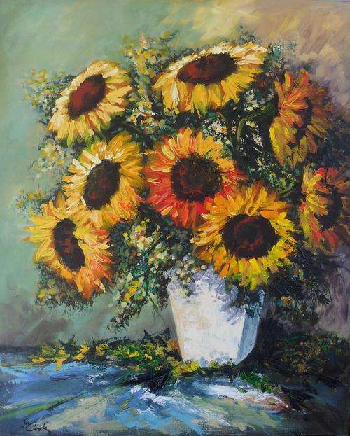 LARGE Acrylic Painting (Sunflowers) by Joy Clark - Special.. Bids start with R1.00