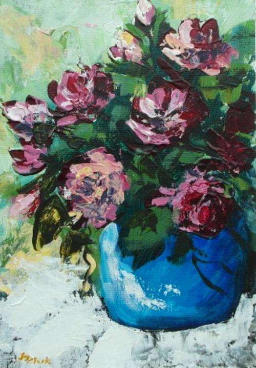Special...!!! "Pink Roses" Acrylic Painting by Joy Clark 17 x 25cm