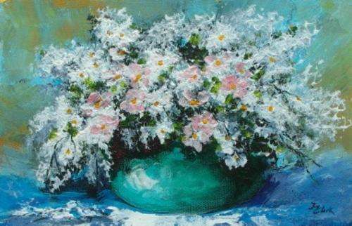 Special...!!! "Snow Daisies" Acrylic Painting by Joy Clark 17 x 25cm