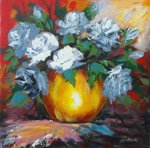 Crazy Wednesday Special... "White Roses" Acrylic Painting 28cm x 35cm