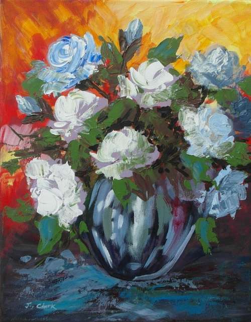 Crazy Wednesday Special... "White Roses" Acrylic Painting 28cm x 35cm