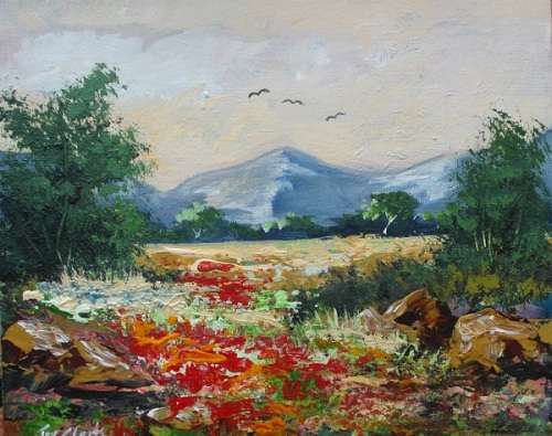 Crazy Wednesday Special... "Field of Flowers" Acrylic Painting 25cm x 20cm